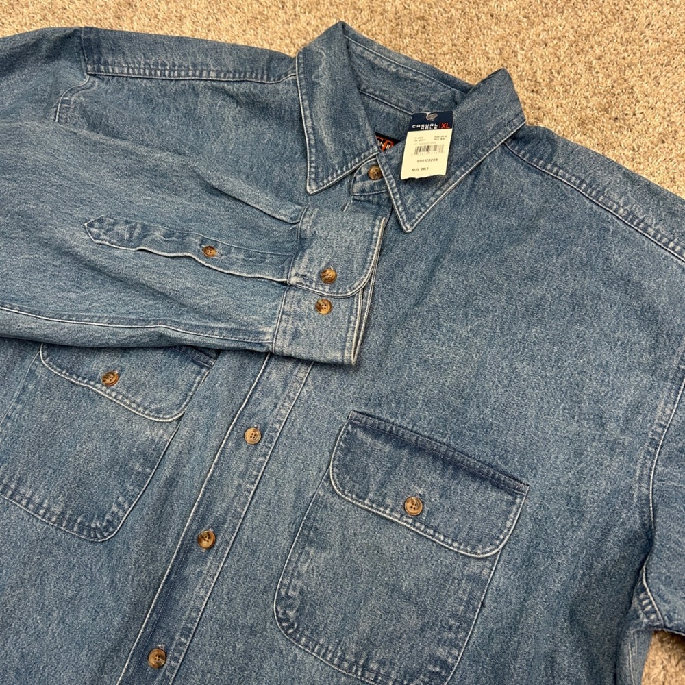 Canyon Ridge Denim Shirt 2XLT Tall Blue Cotton Long Sleeve Button Up New